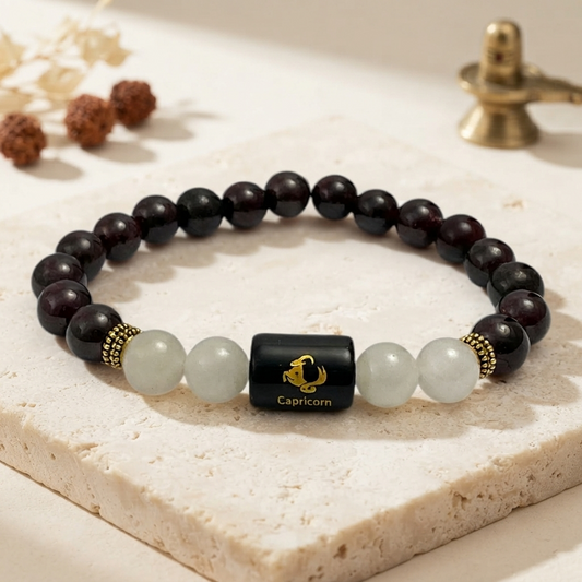 Capricorn Zodiac White Quartz & Garnet (Bracelet) - Gemoline