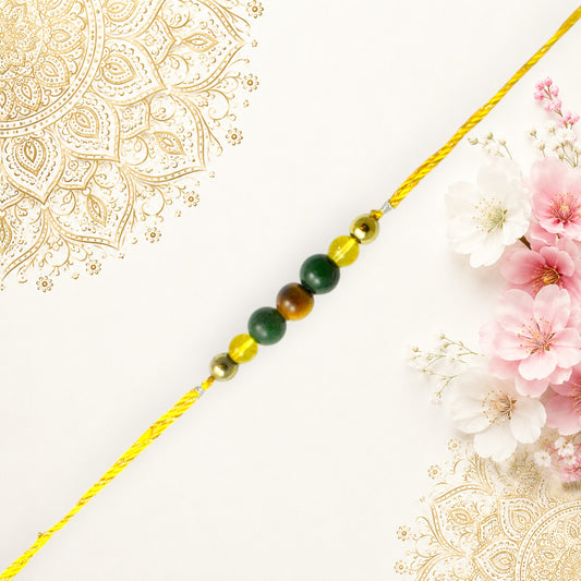 Crystals Rakhi (Citrine + Green Aventurine + Tiger Eye + Golden Hematite) Rakhi for Brother