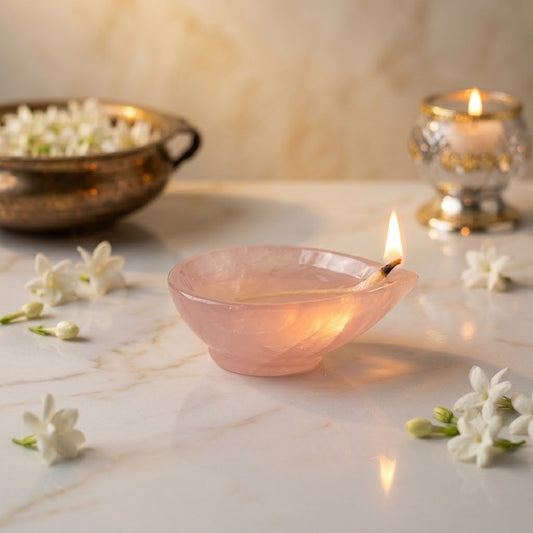 Rose Quartz Crystal Deepak diya - Gemoline - image 2