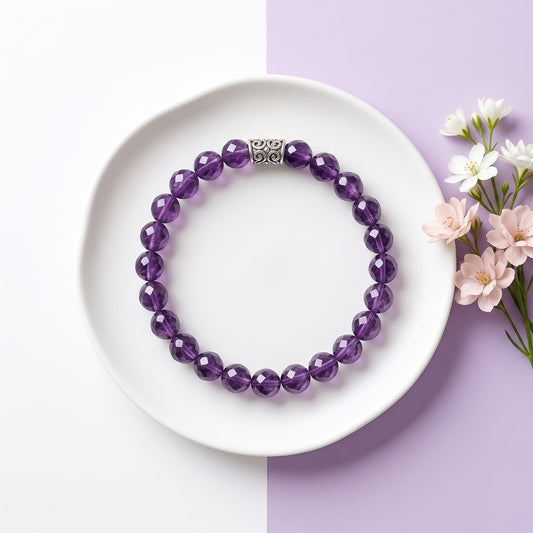 Amethyst Bracelet Diamond cut Beads