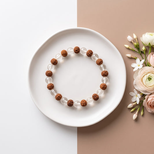 5 Mukhi Rudraksha & Sphatik Bracelet 8 MM Beads