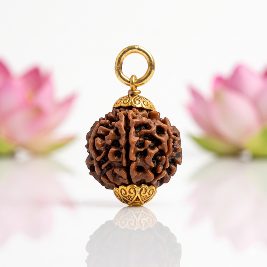 Natural 7 Mukhi Rudraksha Pendant – Gold Plated