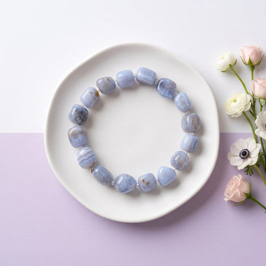 Blue Lace Agate Bracelet Tumble Beads