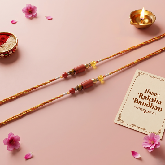 Crystals Rakhi (Carnelian + Tiger Eye + Jasper + Pyrite + Citrine) Rakhi for Brother