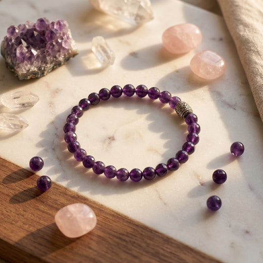Amethyst Bracelet Diamond cut Beads