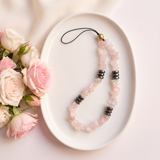 Handmade Rose Quartz & Hematite Mobile Charm