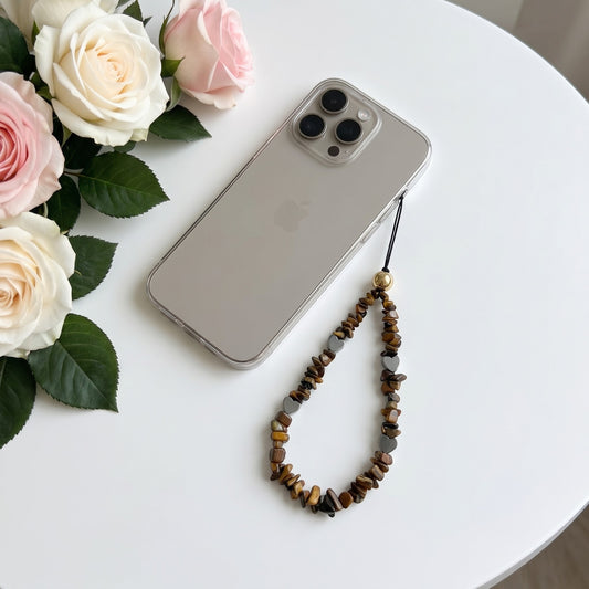 Natural Tiger Eye & Hematite Phone Hanging