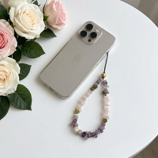 Natural Rose Quartz & Amethyst Phone Charm