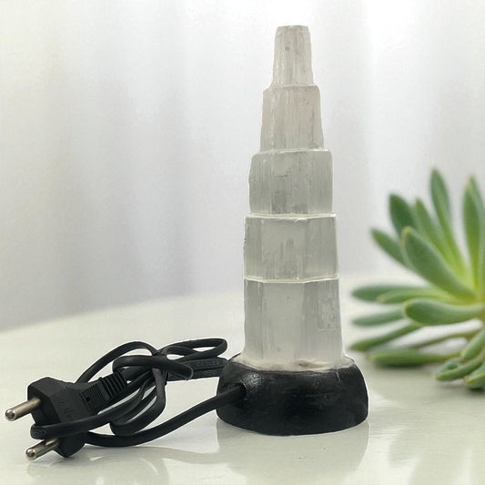 Selenite Crystal Tower Lamp salt lamp in Red, Green - Gemoline