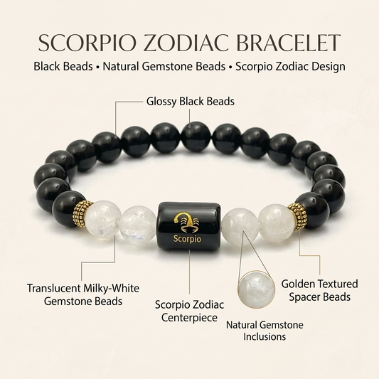 Scorpio Zodiac Black Obsidian & Clear Quartz Bracelet - Gemoline - image 2