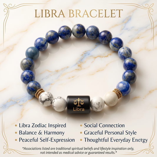 Libra Zodiac Lapis Lazuli & Howlite Bracelet - Gemoline - image 2