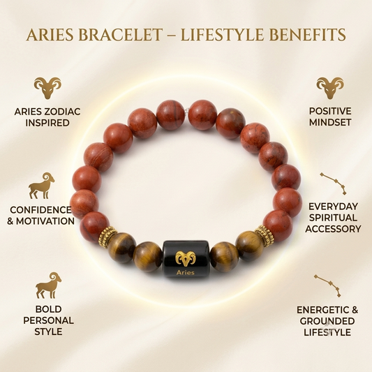 Aries Zodiac Red Jasper & Tiger Eye Bracelet - Gemoline - image 2