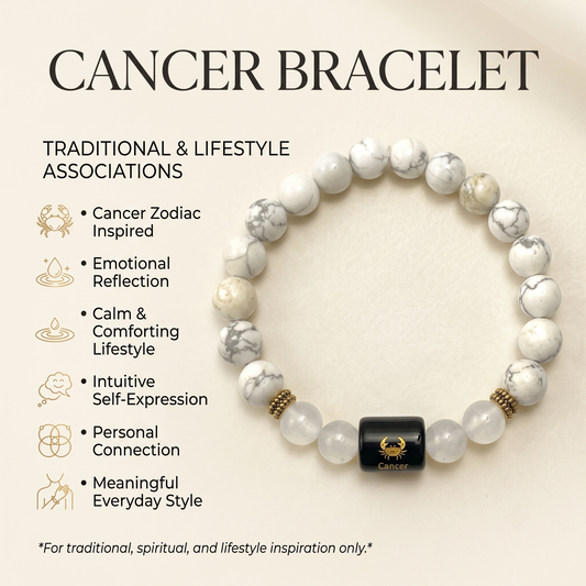 Cancer Zodiac Howlite & Clear Quartz Bracelet - Gemoline - image 2
