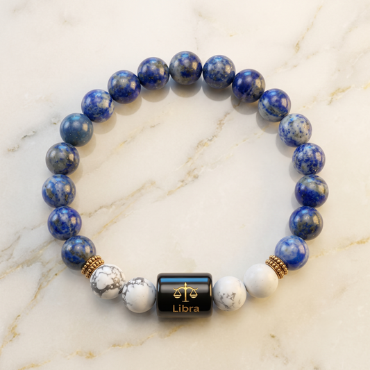 Libra Zodiac Lapis Lazuli & Howlite Bracelet - Gemoline
