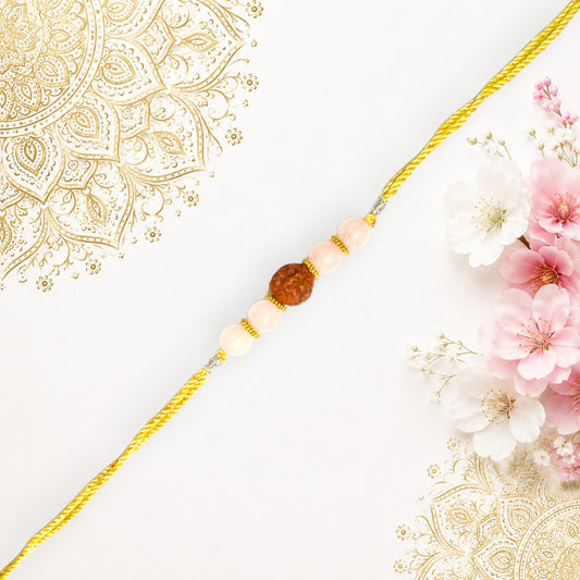 Crystals Rakhi (Rudraksha + Rose Quartz) Rakhi for Brother