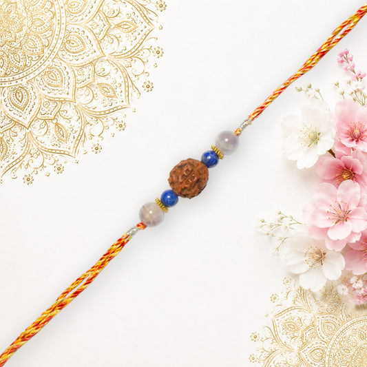 Crystals Rakhi (Rudraksha + Lapis Lazuli + Amethyst) Rakhi for Brother