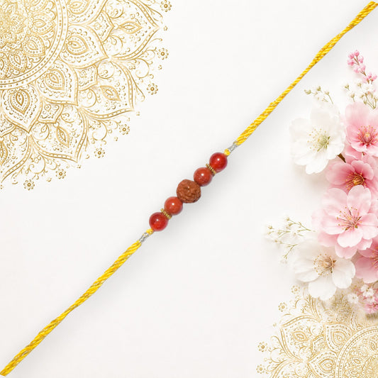 Crystals Rakhi (Rudraksha + Jasper + Carnelian) Rakhi for Brother