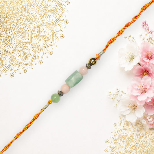 Crystals Rakhi (Fluorite + Rose Quartz + Green Aventurine) Rakhi for Brother