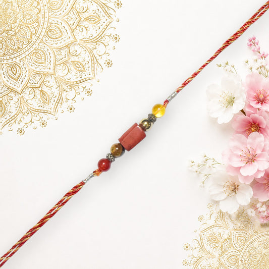 Crystals Rakhi (Carnelian + Tiger Eye + Jasper + Pyrite + Citrine) Rakhi for Brother