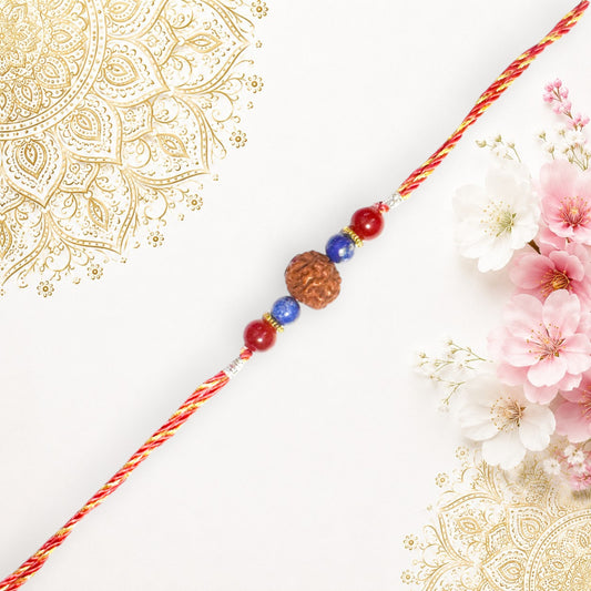 Crystals Rakhi (Rudraksha + Lapis Lazuli + Carnelian) Rakhi for Brother