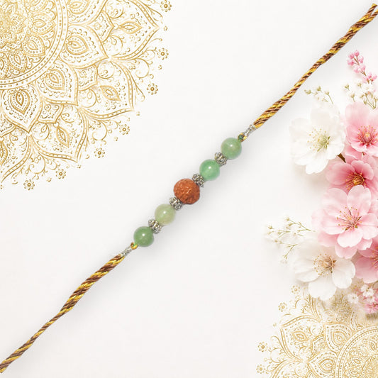 Crystals Rakhi (Rudraksha + Green Aventurine) Rakhi for Brother