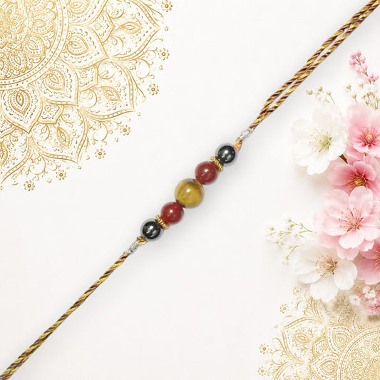 Crystals Rakhi (Tiger Eye + Carnelian + Hematite) Rakhi for Brother