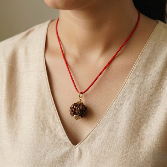 Natural 7 Mukhi Rudraksha Pendant – Gold Plated