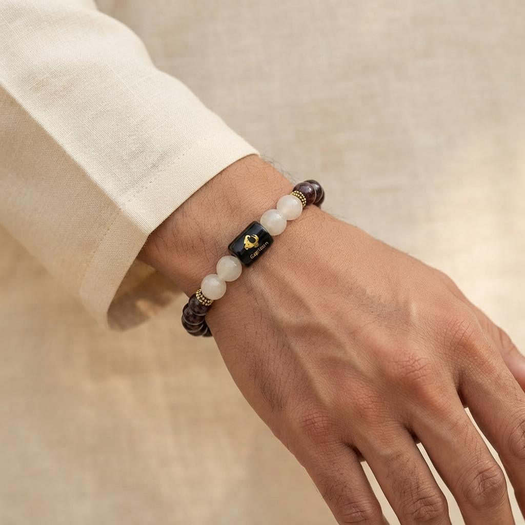 Capricorn Zodiac White Quartz & Garnet (Bracelet) - Gemoline - image 3