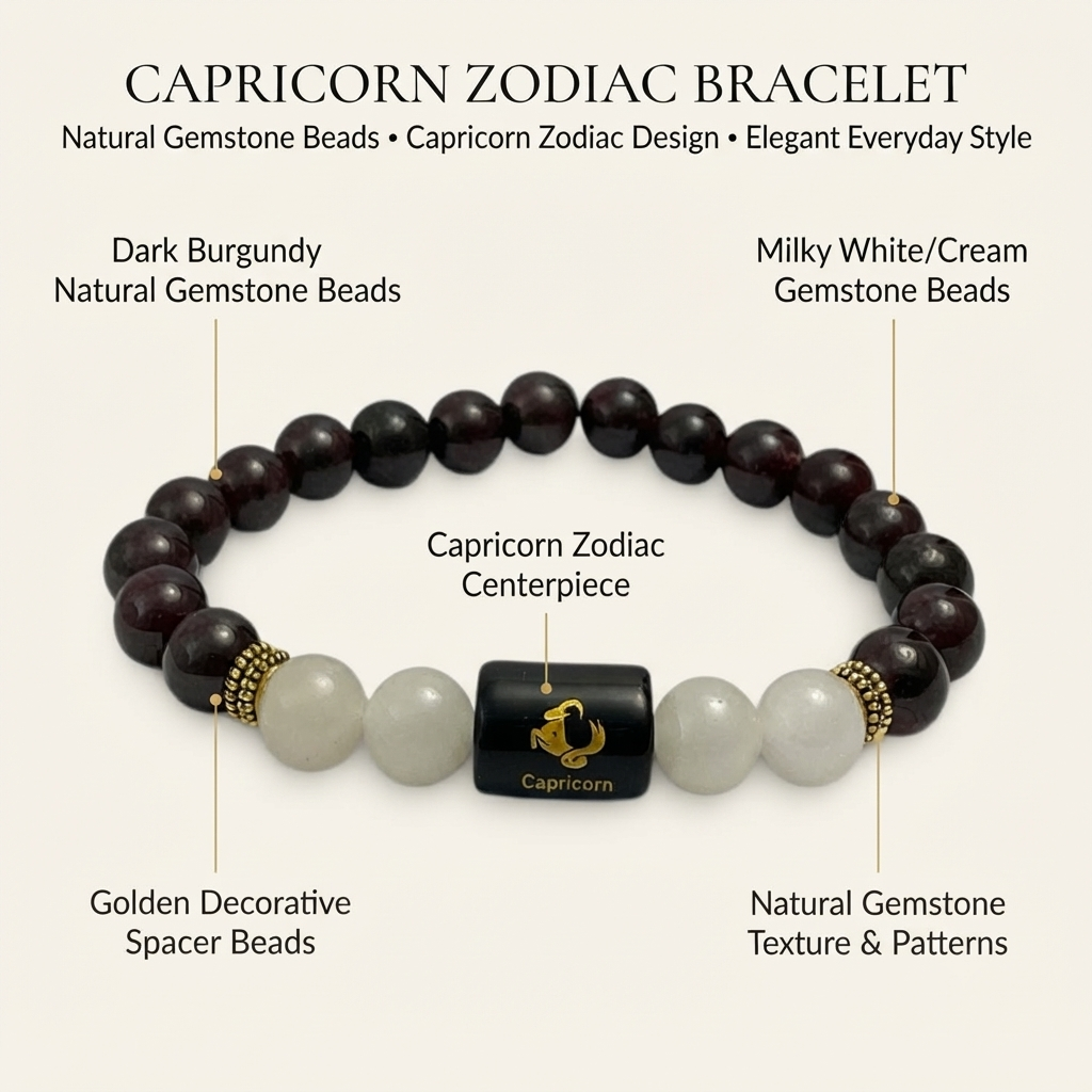 Capricorn Zodiac White Quartz & Garnet (Bracelet) - Gemoline - image 4