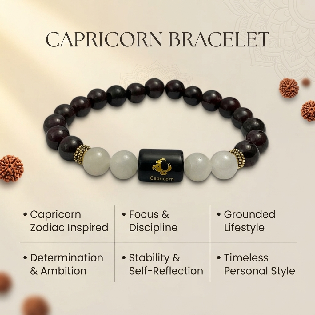 Capricorn Zodiac White Quartz & Garnet (Bracelet) - Gemoline - image 2