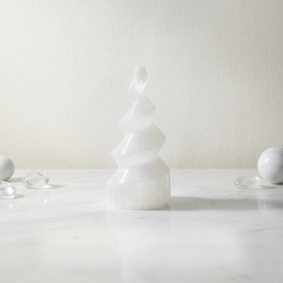 Selenite Spiral Tower - 10.16 cm Handcrafted Crystal for Reiki, Healing