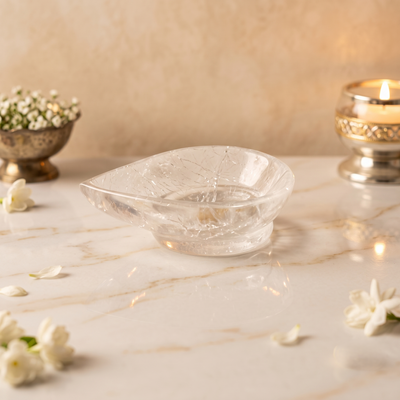 White Crystal Quartz Crystal Deepak diya - Gemoline