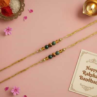 Crystals Rakhi (Citrine + Green Aventurine + Tiger Eye + Golden Hematite) Rakhi for Brother