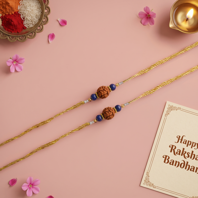 Crystals Rakhi (Lapis Lazuli + Rudraksha) Rakhi for Brother