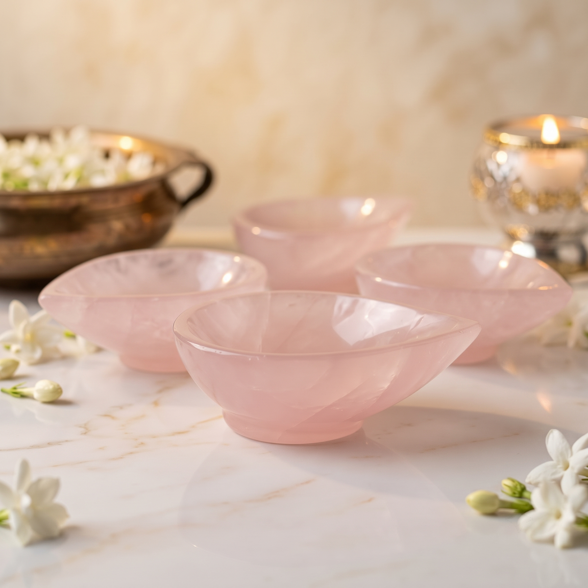 Rose Quartz Crystal Deepak diya - Gemoline - image 3