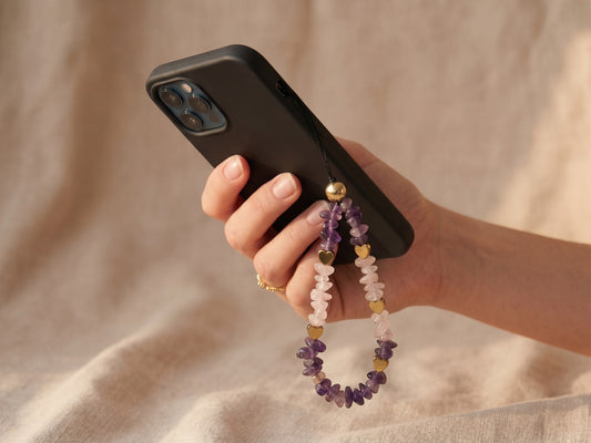 Natural Rose Quartz & Amethyst Phone Charm