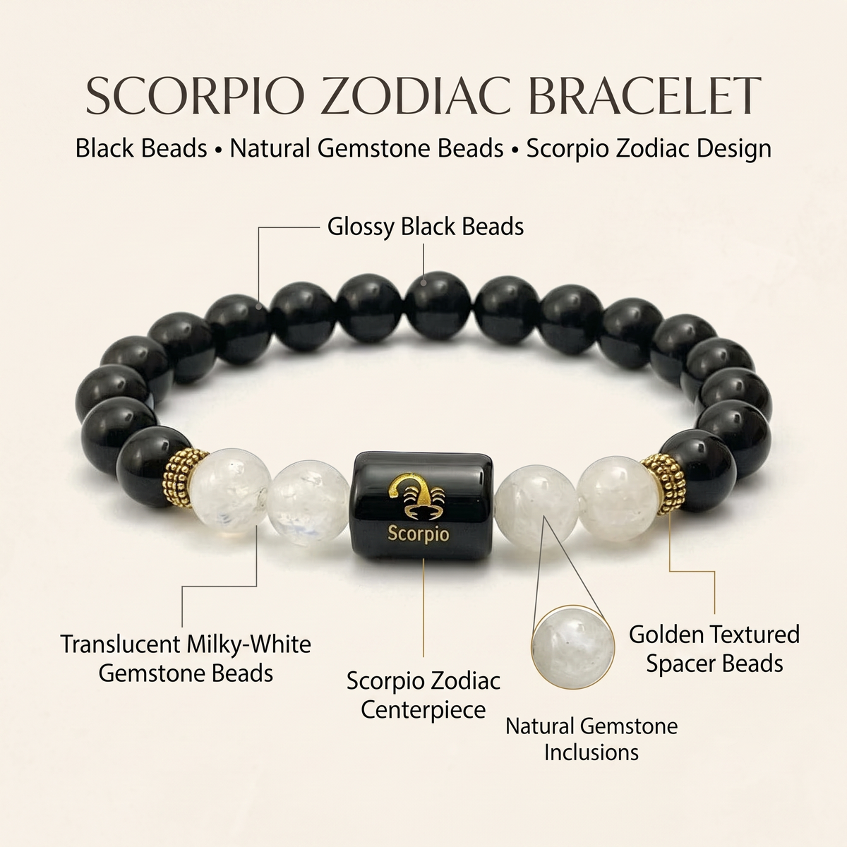 Scorpio Zodiac Black Obsidian & Clear Quartz Bracelet - Gemoline - image 2