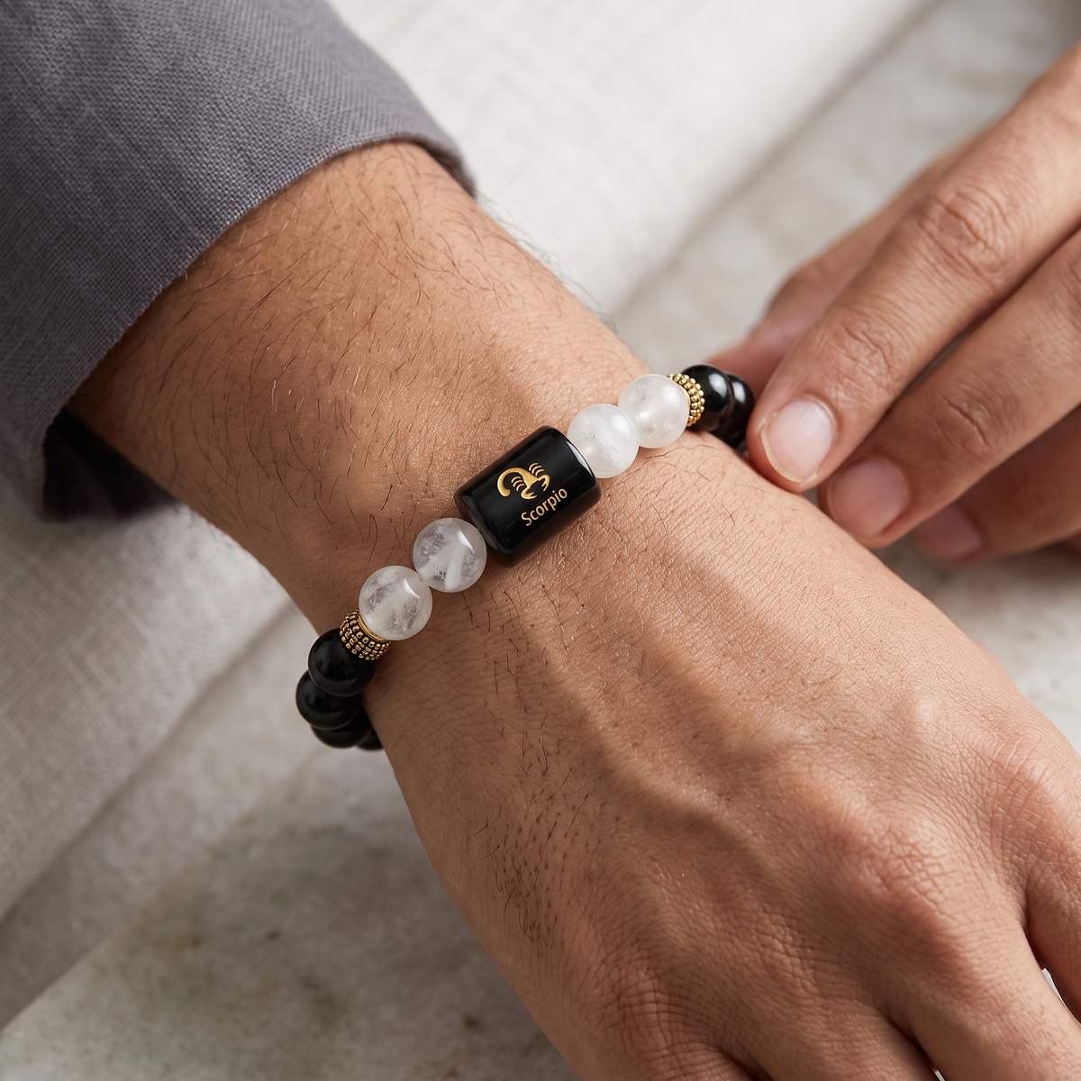 Scorpio Zodiac Black Obsidian & Clear Quartz Bracelet - Gemoline - image 3