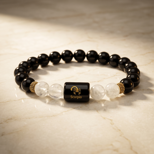 Scorpio Zodiac Black Obsidian & Clear Quartz Bracelet - Gemoline