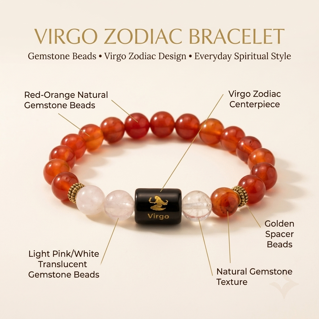 Virgo Carnelian & Clear Quartz Bracelet - Gemoline - image 4