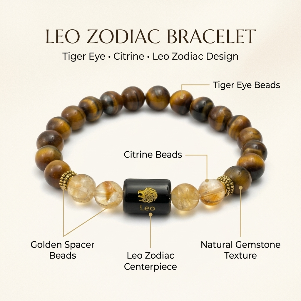 Leo Zodiac Tiger Eye & Citrine Bracelet - Gemoline - image 2