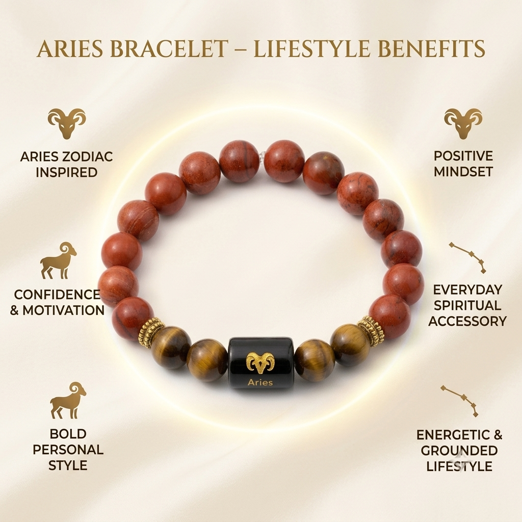 Aries Zodiac Red Jasper & Tiger Eye Bracelet - Gemoline - image 2