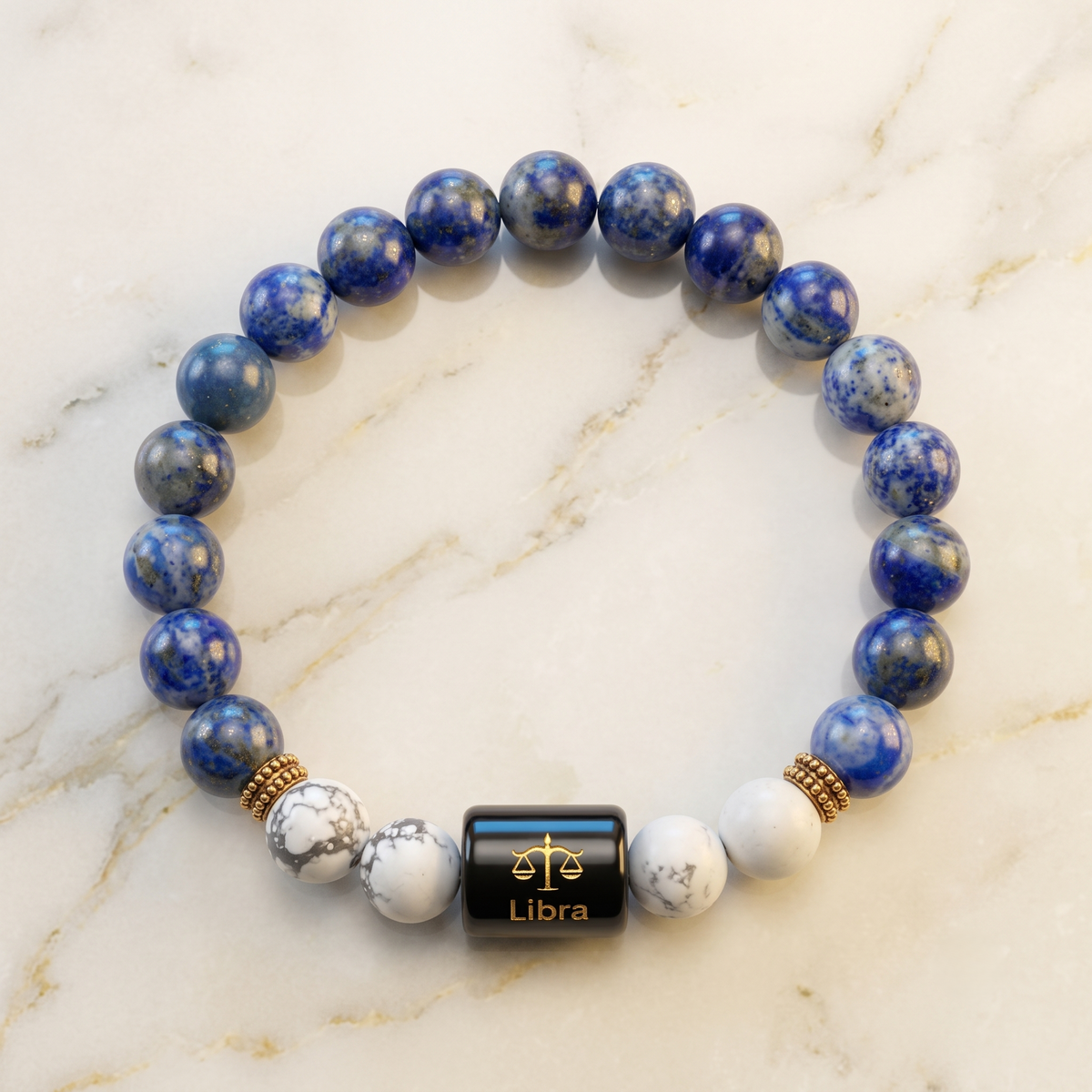 Libra Zodiac Lapis Lazuli & Howlite Bracelet - Gemoline