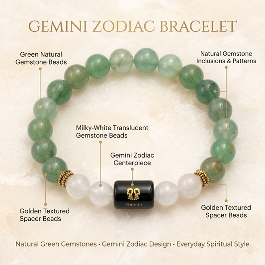 Gemini Zodiac Green Aventurine & Clear Quartz Bracelet - Gemoline - image 2