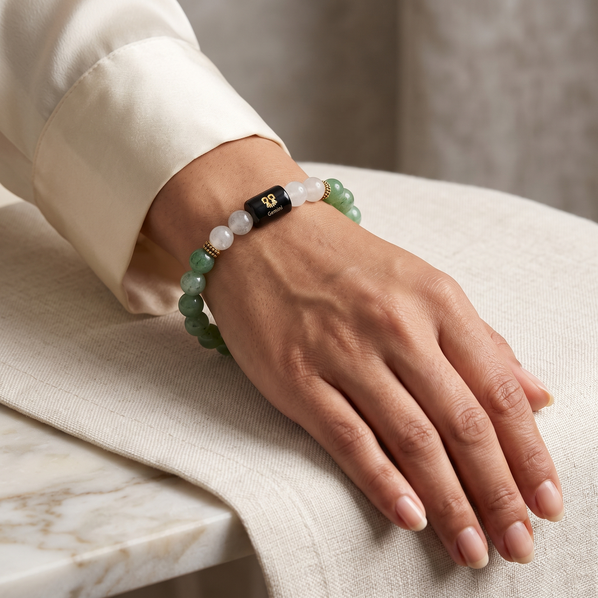 Gemini Zodiac Green Aventurine & Clear Quartz Bracelet - Gemoline - image 3