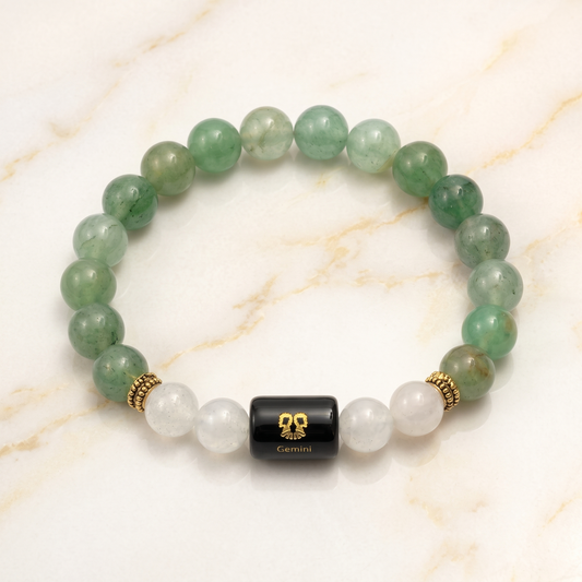 Gemini Zodiac Green Aventurine & Clear Quartz Bracelet - Gemoline