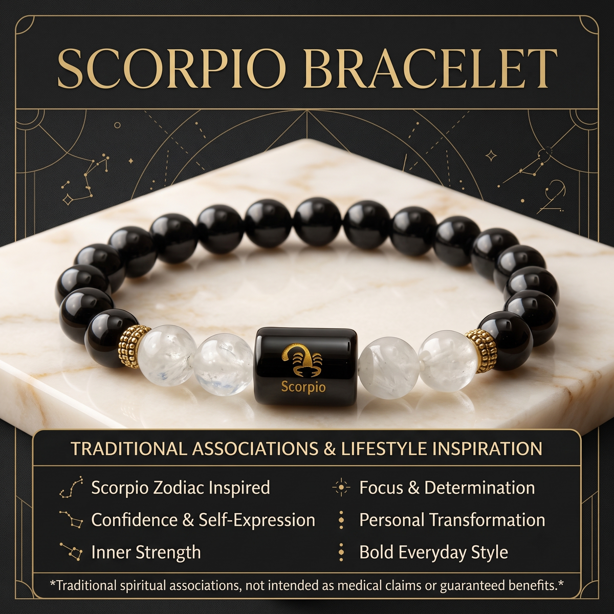 Scorpio Zodiac Black Obsidian & Clear Quartz Bracelet - Gemoline - image 4